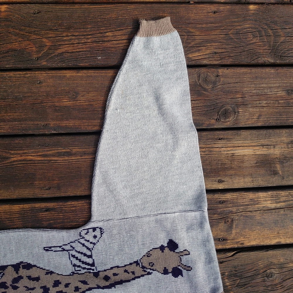 Handmade Vintage Ugly Sweater Giraffe & Zebra Safari Medium Wide Kitsch Grey - Picture 2 of 4